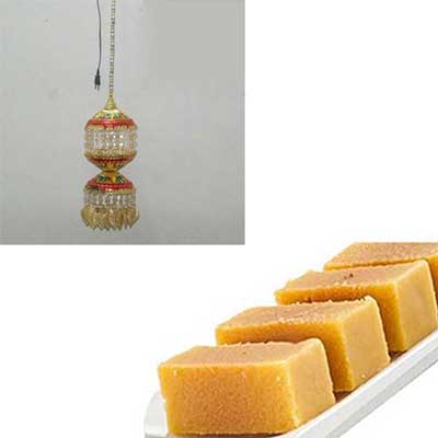 "Decorative Gold-plated Mina Jhumar , 500gms of Milk Mysore Pak - Click here to View more details about this Product